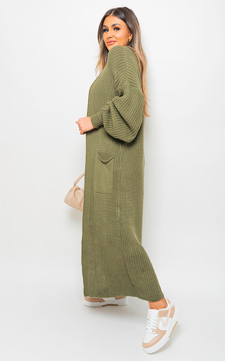 Chunky Knitted Balloon Sleeve Long Maxi Cardigan