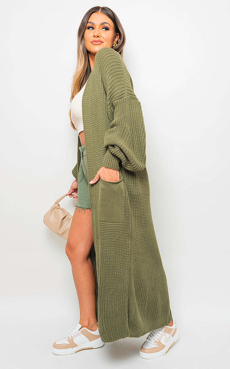 Chunky Knitted Balloon Sleeve Long Maxi Cardigan