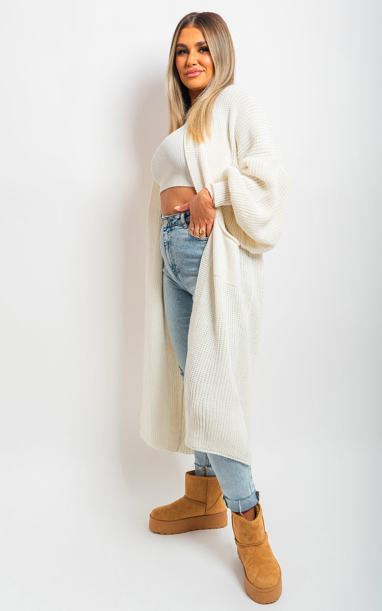 Chunky Knitted Balloon Sleeve Long Maxi Cardigan