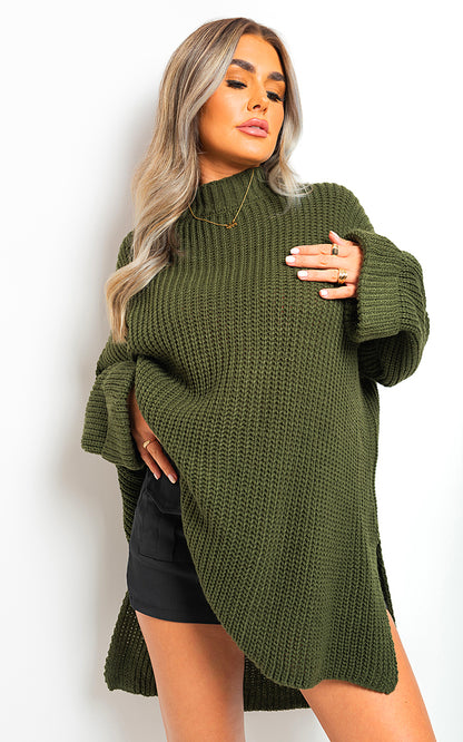 High Neck Oversized Long Sleeve Knitted Jumper