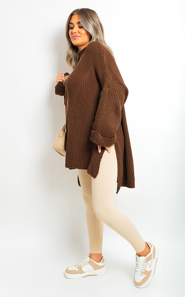 High Neck Oversized Long Sleeve Knitted Jumper