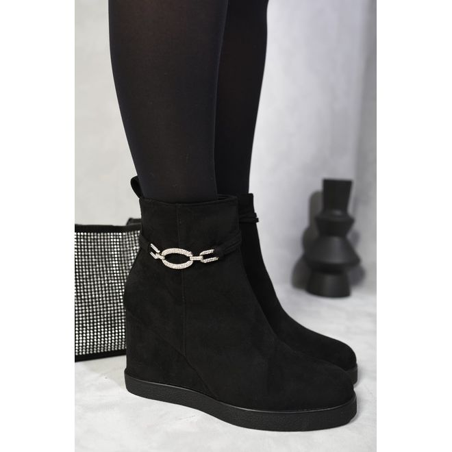 Decorative Strap Wedge Heel Platform Ankle Boots