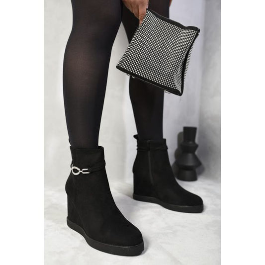 Decorative Strap Wedge Heel Platform Ankle Boots