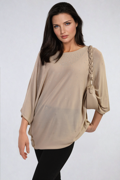 Round Neck Studded Oversized Top