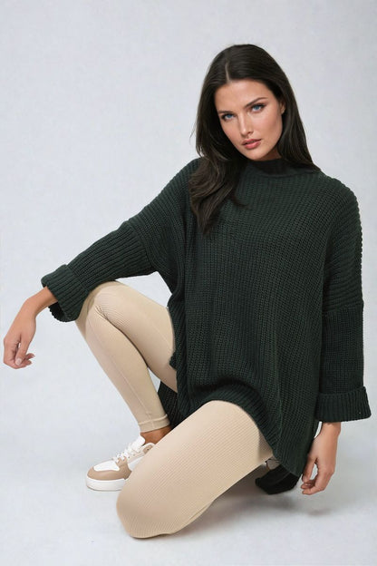 High Neck Oversized Long Sleeve Knitted Jumper