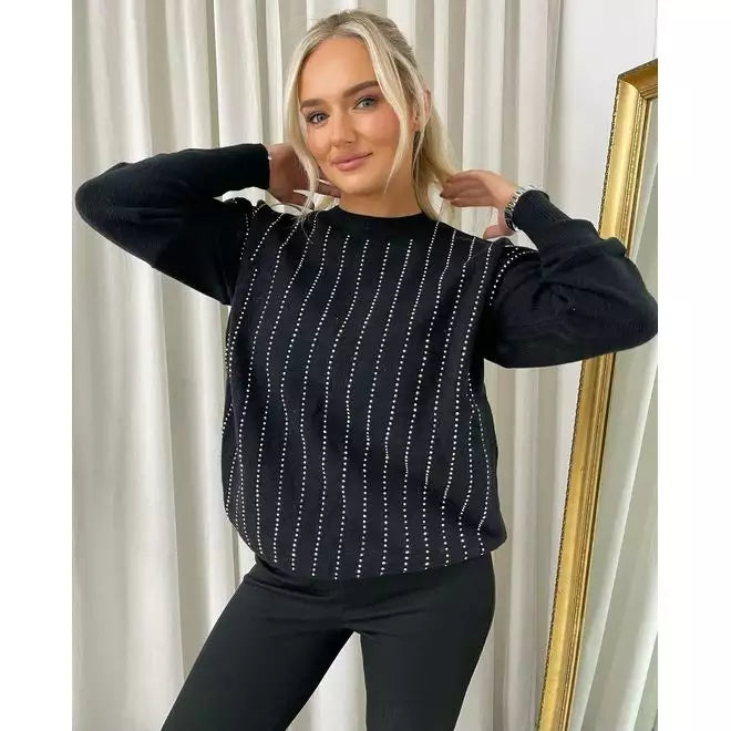 Diamante Stripe Knitted Jumper