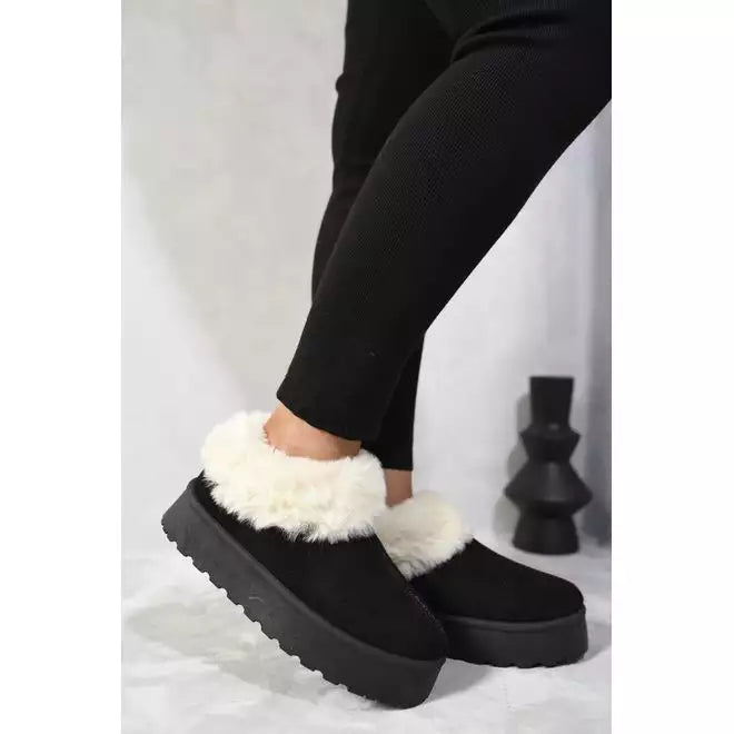 Faux Fur Trim Platform Ankle Boots